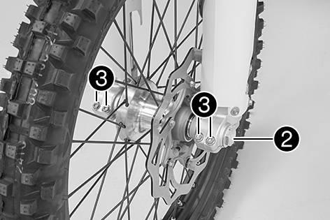 14 WHEELS, TIRES 85 Position the front wheel and insert the wheel spindle. The brake linings are correctly positioned. Mount and tighten screw. Screw, front wheel spindle M24x1.5 45 Nm (33.