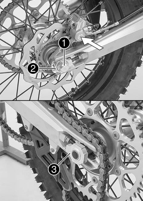 48) Pull the front wheel brake and push down hard on the fork several times to align the fork legs. Fully tighten screw. Screw, fork stub M8 15 Nm (11.1 lbf ft) 14.