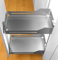 removable and therefore easy to clean storage shelves for widths of 150, 200 or 300 mm.