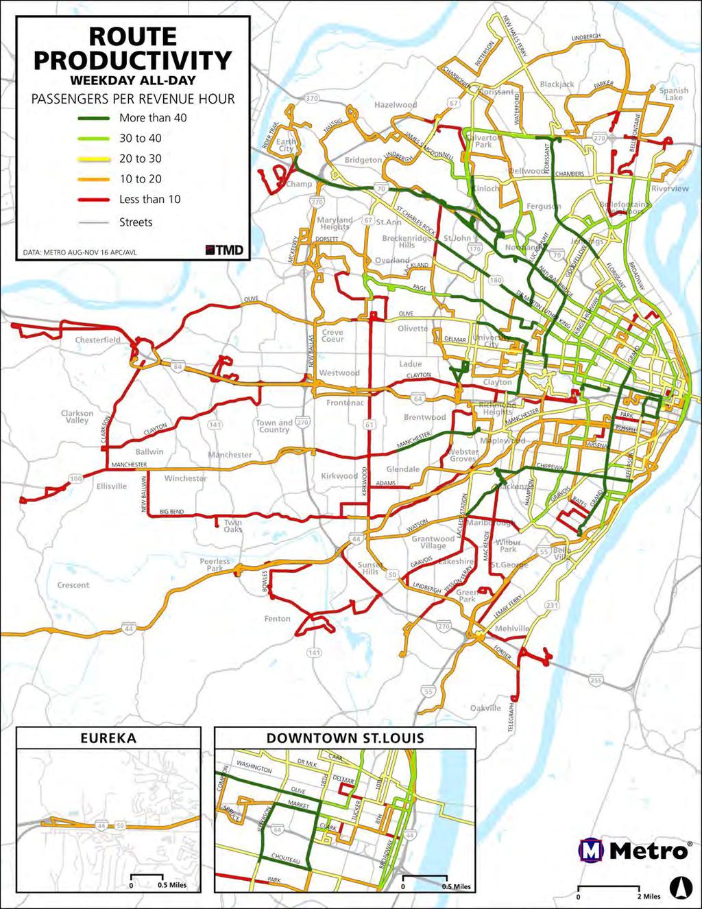 Today s Key Corridors Examined productivity of different route sections, not just full routes Top ten