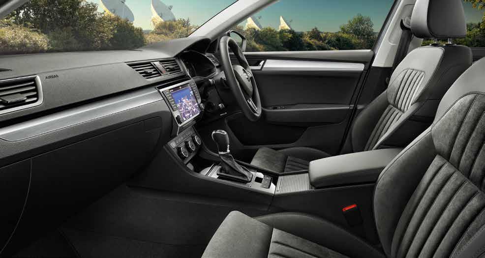 Blank Alcantara leather-appointed trim shown* The Superb range offers black Alcantara leather appointed seat upholstery, with the option of beige or black perforated leather-appointed seat upholstery