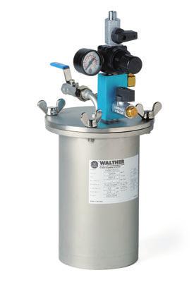 MDG 2 Pressure tank Feeding WALTHER material pressure tank, type MDG 2, with fully assembled compressed air inlet fitting, reversible, incl. component-tested safety valve.