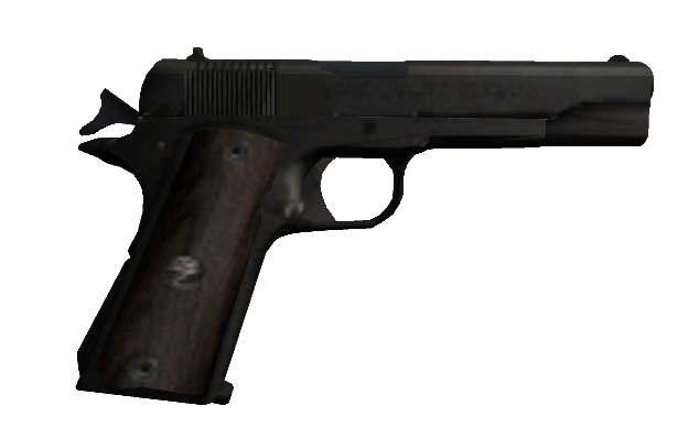 PISTOLS Colt M1911 Caliber.45 ACP Magazine Size 7 round magazine Weight 2.4 lbs (1.1kg) The M1911 is a single action, semi-automatic handgun, chambered for the.45 ACP cartridge.