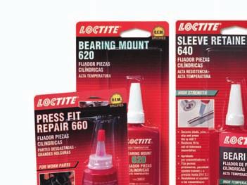 14 Adhesives and Sealants Guide Volume 7 Use LOCTITE Retaining Compounds to bond non-threaded, cylindrical metal assemblies.