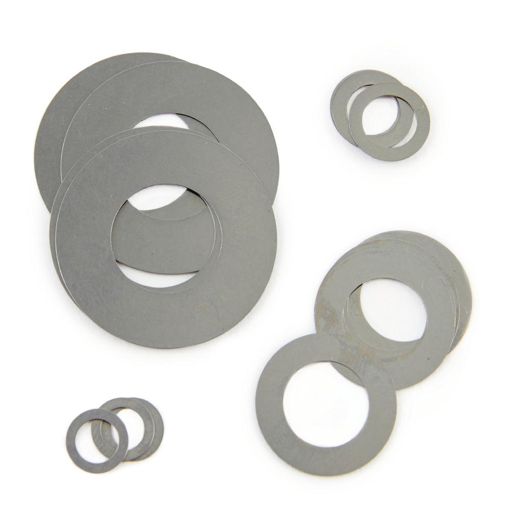 Specification All K-Tech shims are manufactured from Sandvik 20c grade 3 material and tumble finished and are available with 6mm, 7mm, 8mm, 10mm, 12mm and 16mm inside diameters and five