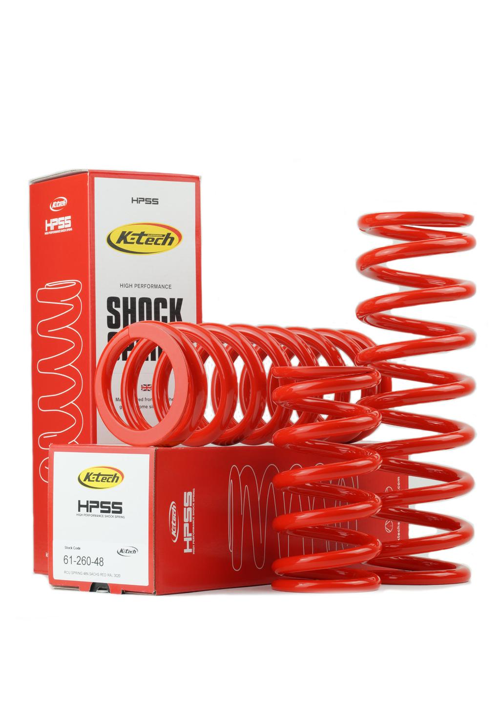 Specification K-Tech shock springs are manufactured from the highest grade chrome silicone wire. Each spring is cold-coiled, heat-treated, pre-set and ground to length.