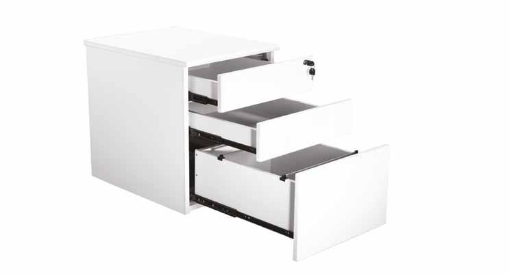 panel W1200 x D800 Pedestals Ball Bearing Runners to All Drawers Hinged keys OI-T3DP White 3 drawer