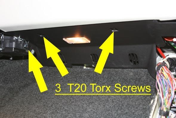 lower foot well panel held by 3 T20 Torx Screws