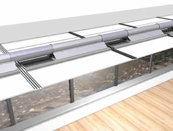 The plenum in the is designed so that the runs of connected ducting are always well above the profiled T-sections of the load-carrying ceiling grid system. This offers several advantages.