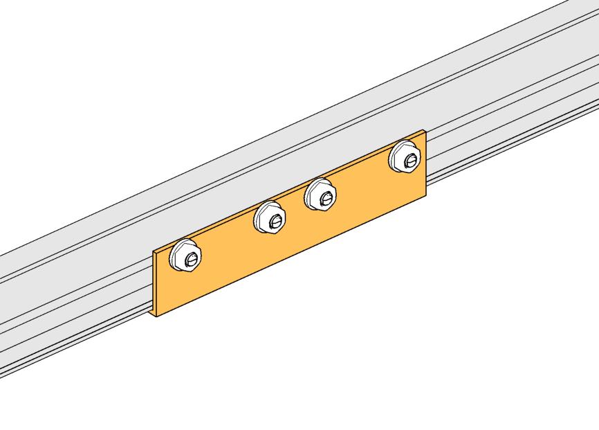 Align Splice Plate with center of splice and secure to Power Rail with 5/16 Flange Nuts. Torque to 15 ft.-lbs.