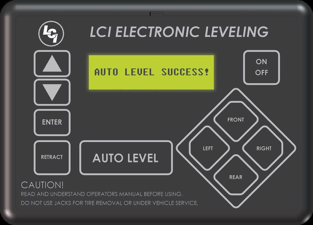 Introduction The Level-Up Motorhome Leveling is a 4-point automatic leveling system. Jacks work in like-side pairs to safely and quickly level the coach. Components Fig.
