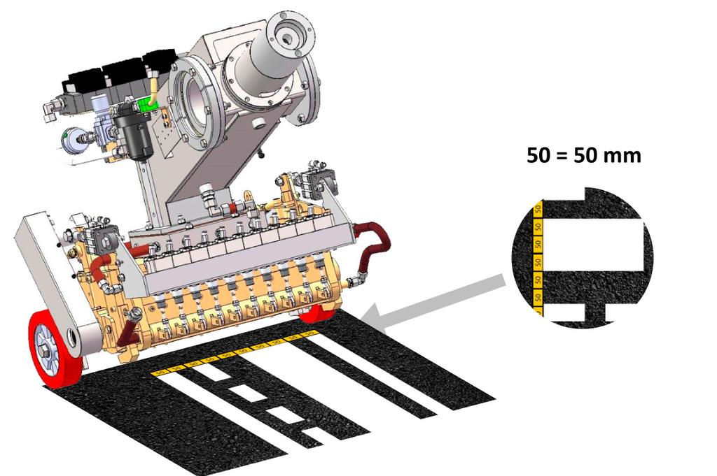 THERMOPLASTIC EXTRUDER The working principle of the extruder lies in the extrusion of the ready hot thermoplastic material through the extruder valves onto the road surface.