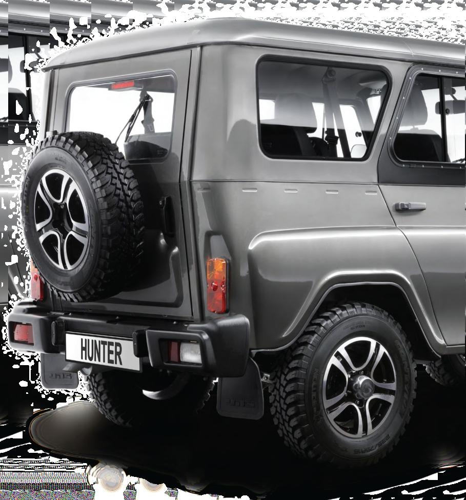 THE BASIS OF UAZ HUNTER'S RELIABLE CHASSIS IS A LADDER TYPE STRUCTURE WHICH IS MORE RIGID THAN AN
