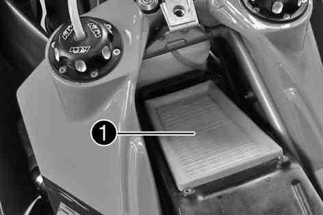 94) Alternative 2 Coolant (mixed ready to use) ( p. 94) 8.77Removing the air filter x Replace the compensating tank cap and the radiator cap. Remove the seat. ( p. 55) Remove screws.