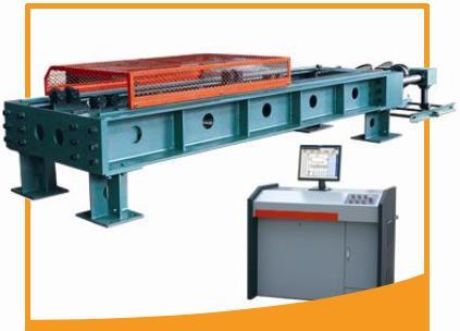 This testing machine with integrated steel plate welded frame structure, using single boom and double-function piston liner to load testing force and fixing specimen with cylindrical pin, load