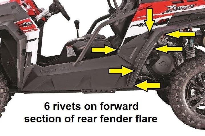 Step 3: Start by removing the three (3) factory bolts underneath the side panel (see photo below).