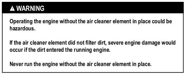 AIR FILTER The air cleaner element must be kept clean to provide good engine power.