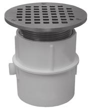 Assembled Commercial Drains 3 Over Pipe Fit Base 3 Over Pipe Fit Base with 3 Plastic Spuds with 3 Metal Spuds 6 Round Strainer Fits Over 3 Schedule 40 DWV Pipe 5 Round Strainer Fits Over 3 Schedule