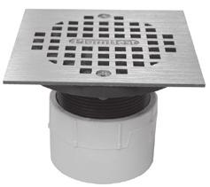 Assembled Commercial Drains 2 Over Pipe Fit Base with 2 Plastic Spuds 4 Square Strainer Fits Over 2 Schedule 40 DWV Pipe 4 Inside Pipe Fit Base with 3 Plastic Spuds 6 Round Strainer Fits Inside 4