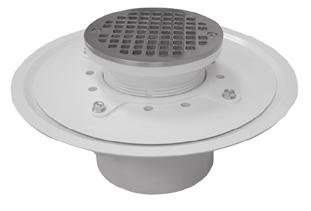 Assembled Commercial Drains 3 Heavy Duty Drain Base 4 Heavy Duty Drain Base with 3-1/2 Metal Spuds 5 or 6 Square Strainer Fits Over 3 Schedule 40 DWV Pipe 6 Round Strainer 10 Pan Strainers are