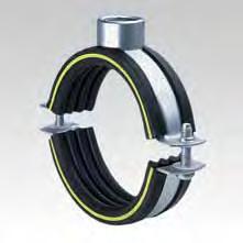 PIPE CLAMPS MÜPRO Single bossed clamps with connecting socket and DÄMMGULAST yellow, galvanised Suitable for pipelines with dynamic loads in combination with expansion points Suitable for fixings in