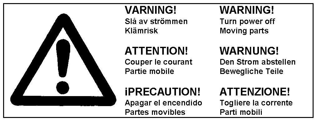 Fig. 2: Warning signs on front hatch Always disconnect the power supply to the unit before carrying out maintenance or service work so that it cannot start.