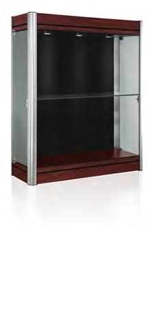 72 H x 36 W x 14 D (with built-in lighting) 602 4 Contempo Floor Case (pictured in Light Maple base, Satin Natural aluminum frame, and Black backing) Wood laminate and aluminum construction full