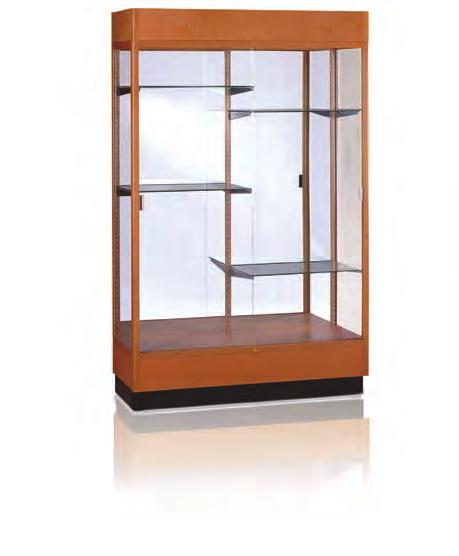 These wooden display cases offer such premium features as sliding tempered glass doors, built-in locks, steel shelving