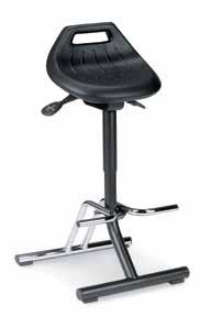 Seat made from integral foam and with carry handle. Seat height adjustment range: 650 to 850 mm. Pneumatic spring.