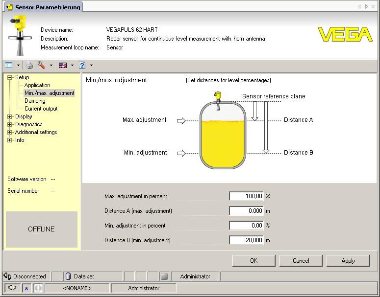 7 Setup with PACTware Fig. 40: Example of a DTM view Standard/Full version All device DTMs are available as a free-of-charge standard version and as a full version that must be purchased.