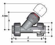 VRUIV Check valve with female union ends for solvent welding, metric series d DN PN A max B E H L Z Fig.