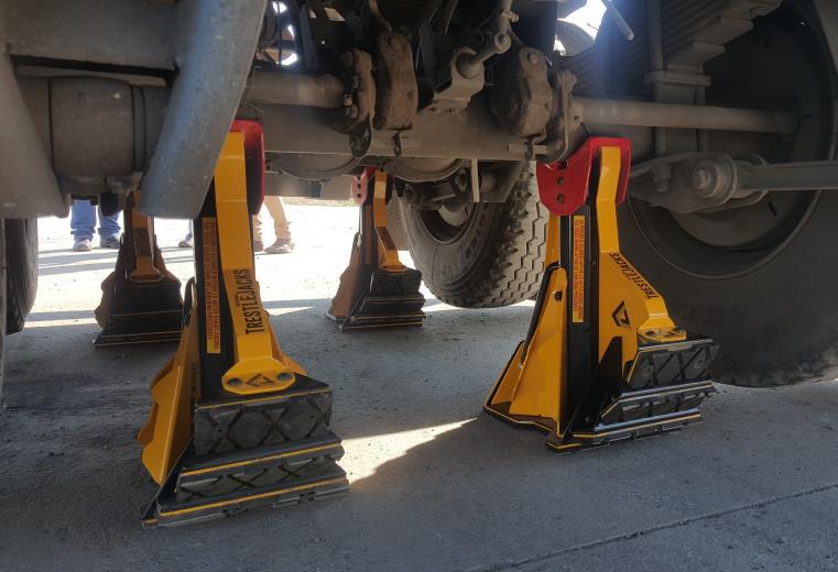A two-in-one product that uses the motion of the vehicle to lift and lower axles while the driver is removed from the operation and kept safe in the tractor cab.