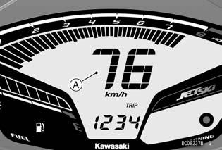 Speedometer The speedometer shows the watercraft speed. During a sharp turn the speed shown can be 6 to 12 mph (10 to 20 km/h) lower than the actual speed.
