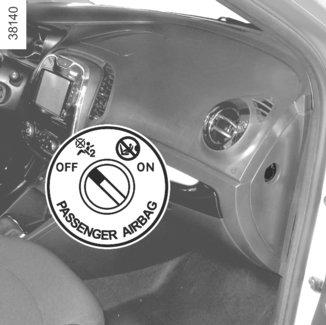 BEZPEČNOSŤ DETÍ: vypnutie, zapnutie airbagu pre spolujazdca vpredu (1/3) 1 2 Vypnutie airbags pre spolujazdca vpredu (týka sa vozidiel s týmto vybavením) Pred umiestnením detskej sedačky na sedadlo