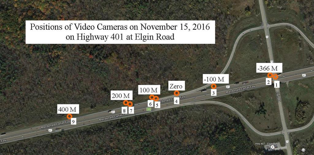 2.0 Testing of November 15, 2016 Figure 14 is an aerial view of Highway 401 showing the positions of the nine video cameras used in this analysis.