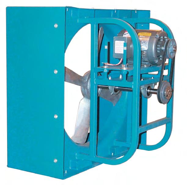 Available in either standard or reverse flow, both the motor (direct drive) and shaft and bearing assembly (belt drive) are mounted through the use of heavy gauge steel plate for rigidity.
