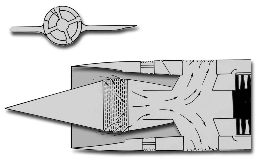 Centerbody (Porous) Bleed Flows Overboard Support Strut Spike Bleed Exit Louvers (4 Locations) Spike
