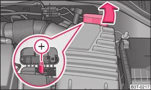 194 Pomoc pri štartovaní vo vozidlách so systémom ŠTART-STOP Pri vozidlách so systémom ŠTART-STOP sa záporný pripájací kábel nabíjačky nesmie nikdy pripojiť priamo na záporný pól akumulátora vozidla,