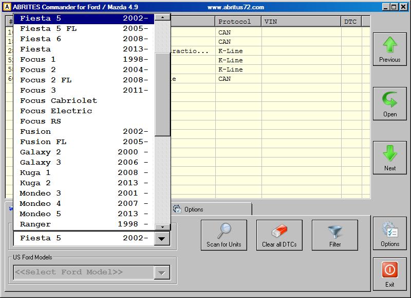 2. Vehicle Context By default, when ABRITES diagnostics for Ford/Mazda is started in the main list all available electronic control units are displayed.