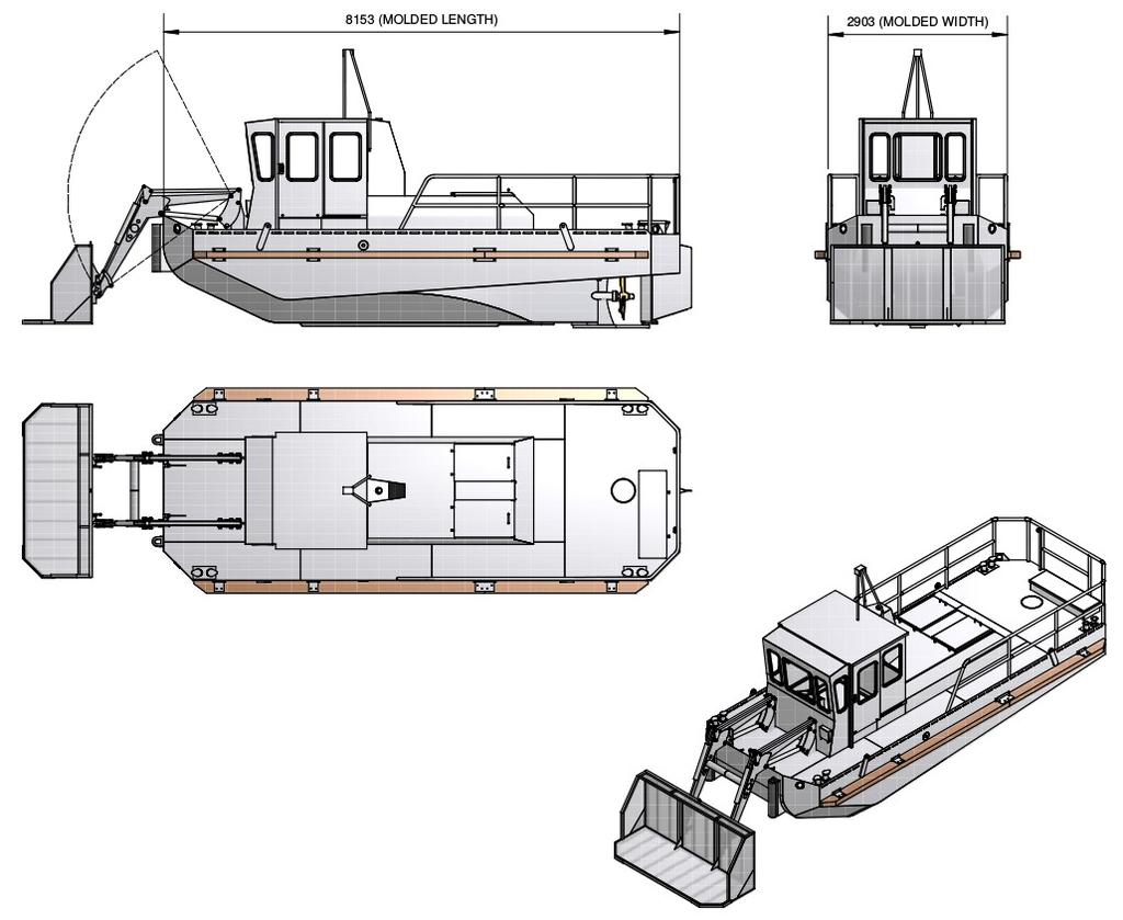 Technical Specification Dimensions Approx Overall length of hull 8.10m Overall width of hull 3.00m Max. operational draught 0.90m Lightship displacement 12.8 tonne Max.