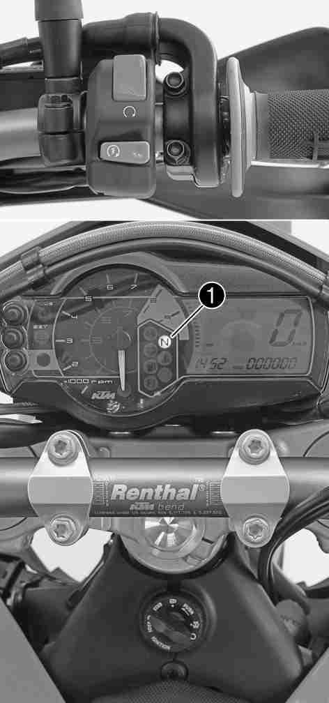 RIDING INSTRUCTIONS 50 Turn the emergency OFF switch to the position. Switch on the ignition by turning the ignition key in the position.