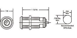 KA5X75 091429 EXP19D KD 1-1/2 Round Keyed Different 002418 Ace II lock assembly Off only - momentary ontact configuration: SPST 7 amps @ 28 VA / VD Electrical life: