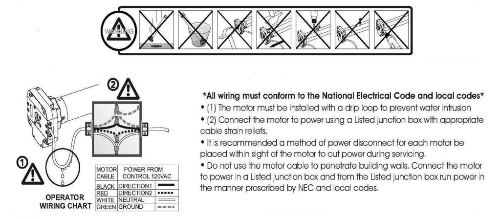 WIRING INSTRUCTIONS WARNING - Do not install any wiring or attempt to run the operator without checking the wiring diagrams first. - Disconnect power before proceeding with any wiring.