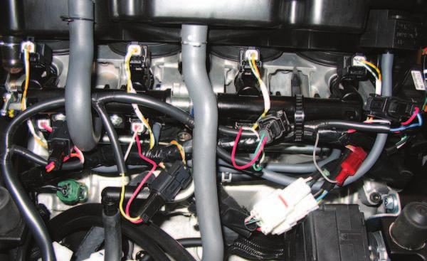 FIG.D 7 Attach the connectors from the PCV wiring harness in-line of the stock wiring harness and injectors as shown in Figure D.
