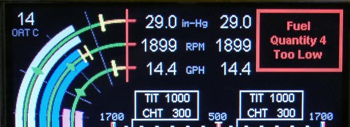 Warning System Whenever a critical engine parameter exceeds its caution limit its numeric value will change to amber; if this value exceeds its warning limit its numeric value will change to