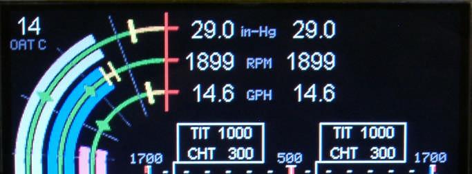 MAP Display Tachometer Fuel Flow Fuel Computer Current Display Engine Analyzer EGT: Blue CHT: