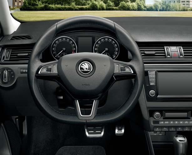 The exclusive 3-spoke leather multifunctional steering wheel in a sports design lets you control the radio and phone.
