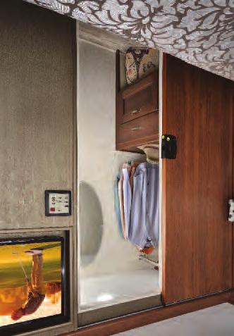 3041DS Shown in Putty decor with Rustic Cherry Cabinetry 3041DS Rear closet ONEControl Smart Phone Remote