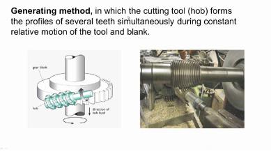 Now the second method of machining is generating method in which the cutting tool forms the profiles of several teeth simultaneously.