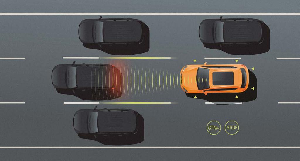Advanced sensors measure the distance between the Tarraco and other cars in traffic so it can
